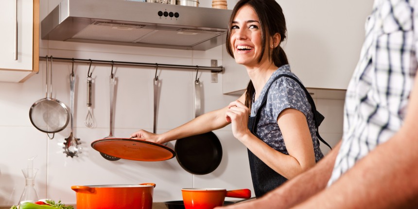 Couple having fun while cooking